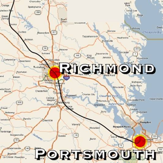 Portsmouth, VA, map via virtualearth.msn.com